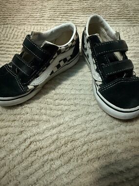 Vans Kids Black & White Checkerboard Velcro Sneakers